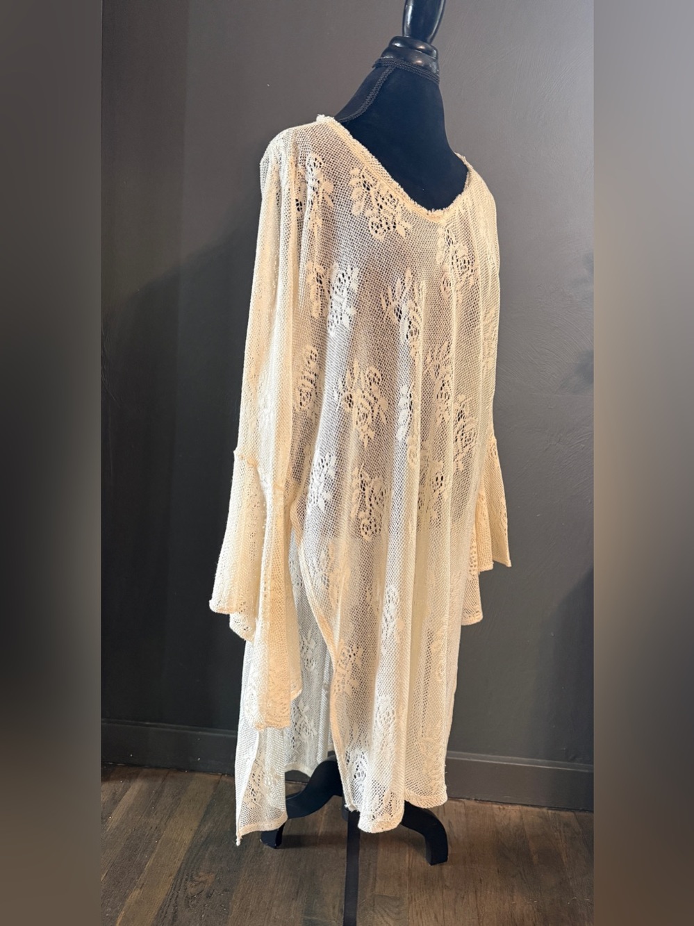 Free People Women’s Large Cream Boho Lace Dress Duster